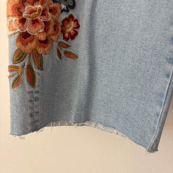 Driftwood Charlee Wide Leg Jeans Floral Embroidery Light Wash Denim Pink Orange - Picture 5 of 14